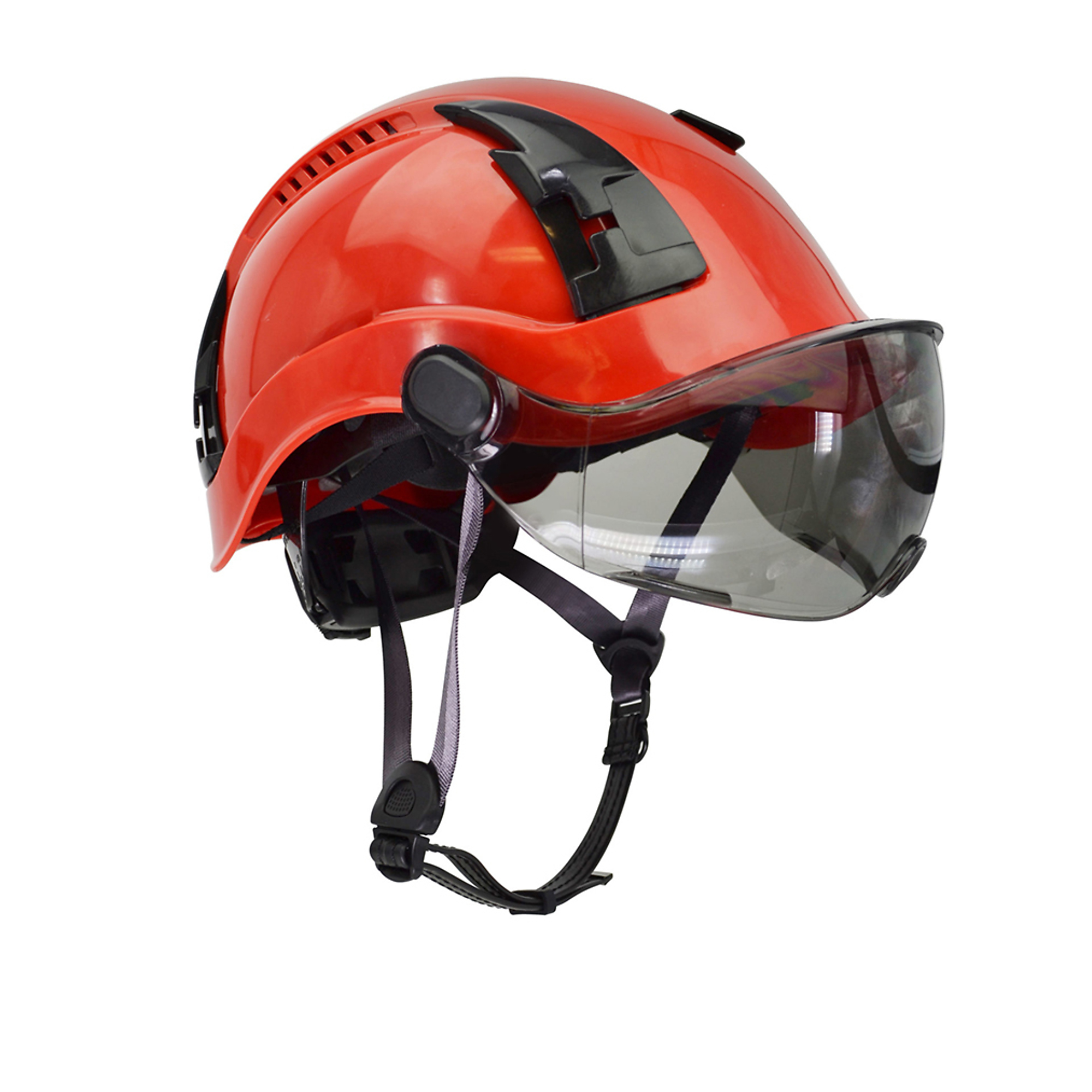 Malta Dynamics Apex Type 2 Safety Helmet with Tinted Visor — Red, Class C, ANSI/OSHA Compliant, EN12492, Vented, Model# HTR2002